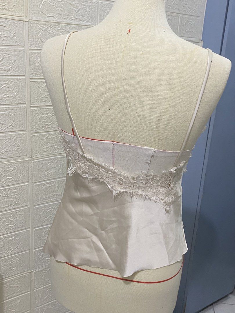 Lace satin top (Category: Sleeveless) located in Manila. Submitted by junsakura (Listing ID 1460957666, Image 2). Description: - Size M can fit L - only issue: the seam was cut off and slightly uneven but fully functional .