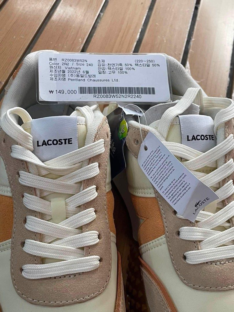 Lacoste Sneakers Cream Orange Size 240 (Category: Sneakers) located in La Trinidad. Submitted by kinleyky (Listing ID 1461047129, Image 2). Description: - Cream and orange Lacoste sneakers - Size 240 - Made in Vietnam - Super comfy and stylish - Great for casual wear - Original price: ₩149,000 - Selling because no longer needed.