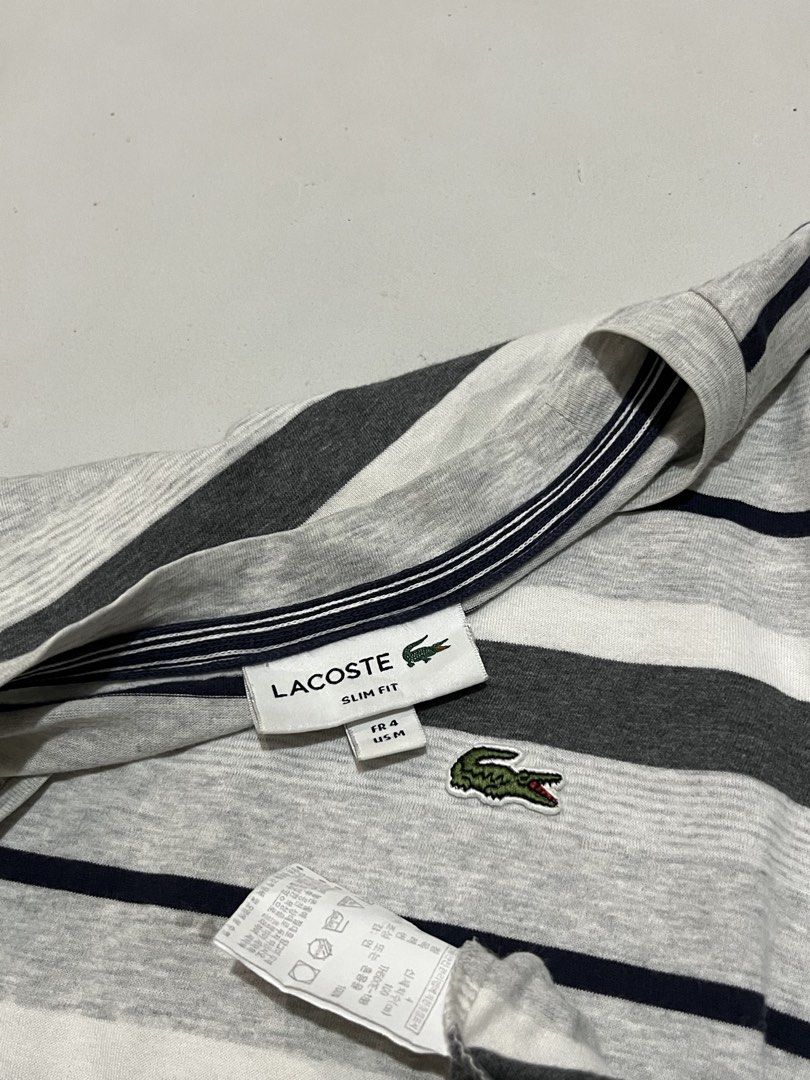 Lacoste tshirt stripes size 4 (Category: Tshirts & Polo Shirts ) located in Iloilo. Submitted by jthrift0 (Listing ID 1461086521, Image 2). Description: Complete tags 20x27 minor dot stain/minor bacon neck para sa maselan .