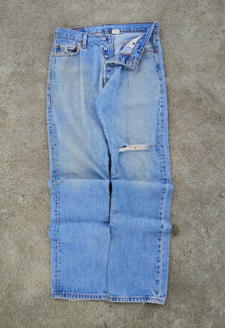 Levis 501 Button Fly Distressed Denim Pants (Category: Jeans) located in Manila. Submitted by gowicollection28 (Listing ID 1461028896, Image 2). Description: Waist: 30-31 Length: 42.5 - dirt , need wash.