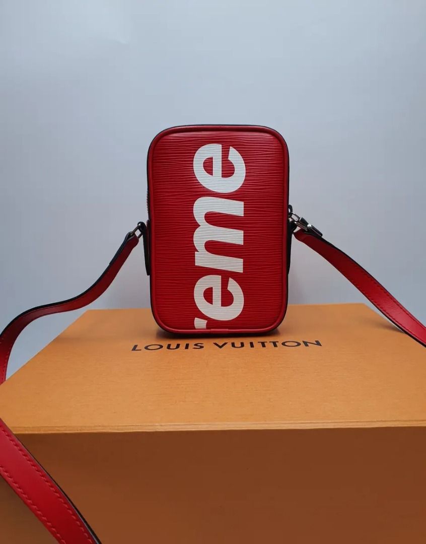 Louis Vuitton X Supreme Epi Danube Sling Bag (Category: Tshirts & Polo Shirts ) located in Manila. Submitted by aftermarketphilippines (Listing ID 1460997521, Image 2). Description: Louis Vuitton X Supreme Epi Danube Sling Bag Brandnew No issue Complete Price : 180,000 HMU Location : San Juan City.