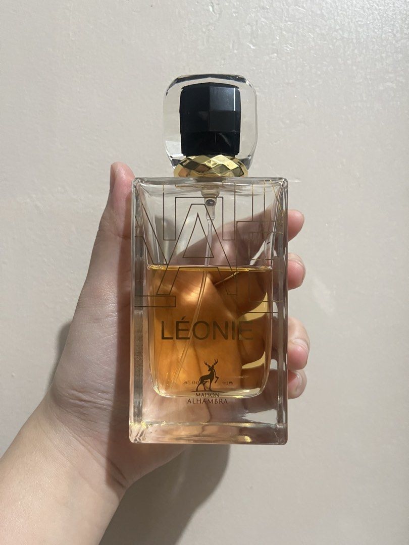 Maison Alhambra Leonie Eau de Parfum 100ml (Category: Fragrance & Deodorants) located in Marikina City. Submitted by brightfish.f4dd75 (Listing ID 1460987311, Image 1). Description: - Maison Alhambra Leonie Eau de Parfum - 55 / 100ml - Warm amber fragrance - Includes original box - Ideal for gifting or personal collection - got it for ₱1900.
