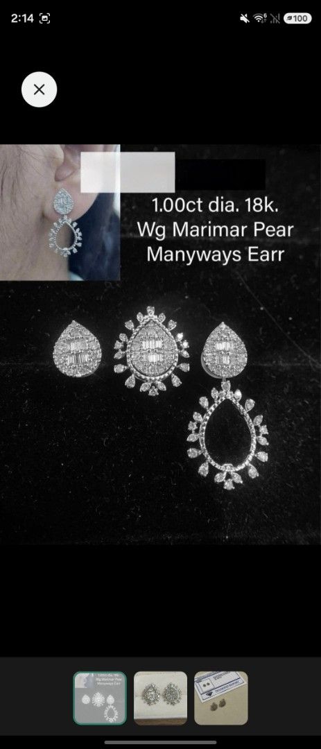 Many ways earrings (Category: Earrings) located in Marikina City. Submitted by 000christina000 (Listing ID 1460950543, Image 2). Description: 1ct natural diamond 18k japan gold setting.