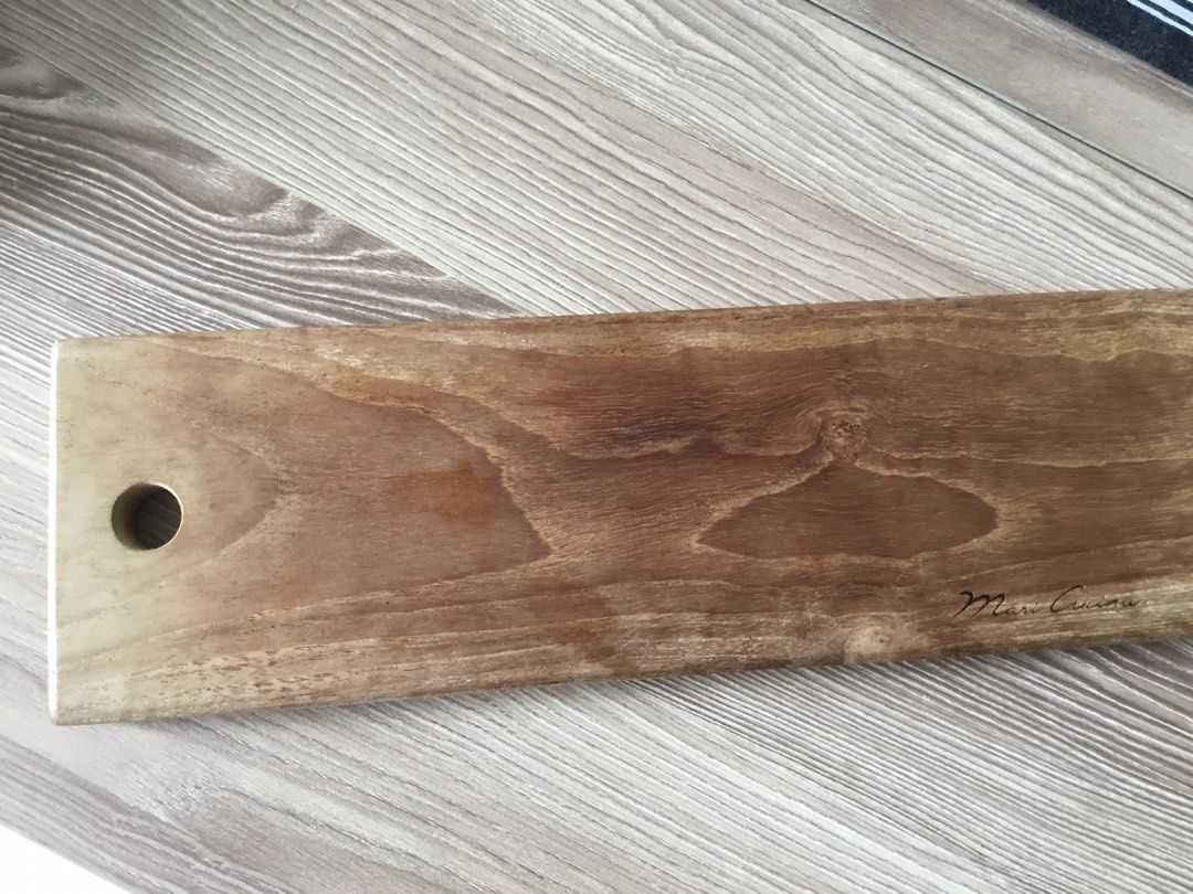 Mari Cucina premium solid wood cheese board / bread board/ sushi board (Category: Knives & Chopping Boards) located in Manila. Submitted by declutteringpixie (Listing ID 1461073598, Image 3). Description: **ships from QC LIGHTLY used, in very good condition Premium quality solid wood board Can be used as chopping board as well Perfect for wine night :) *wine Glass set sold separately.