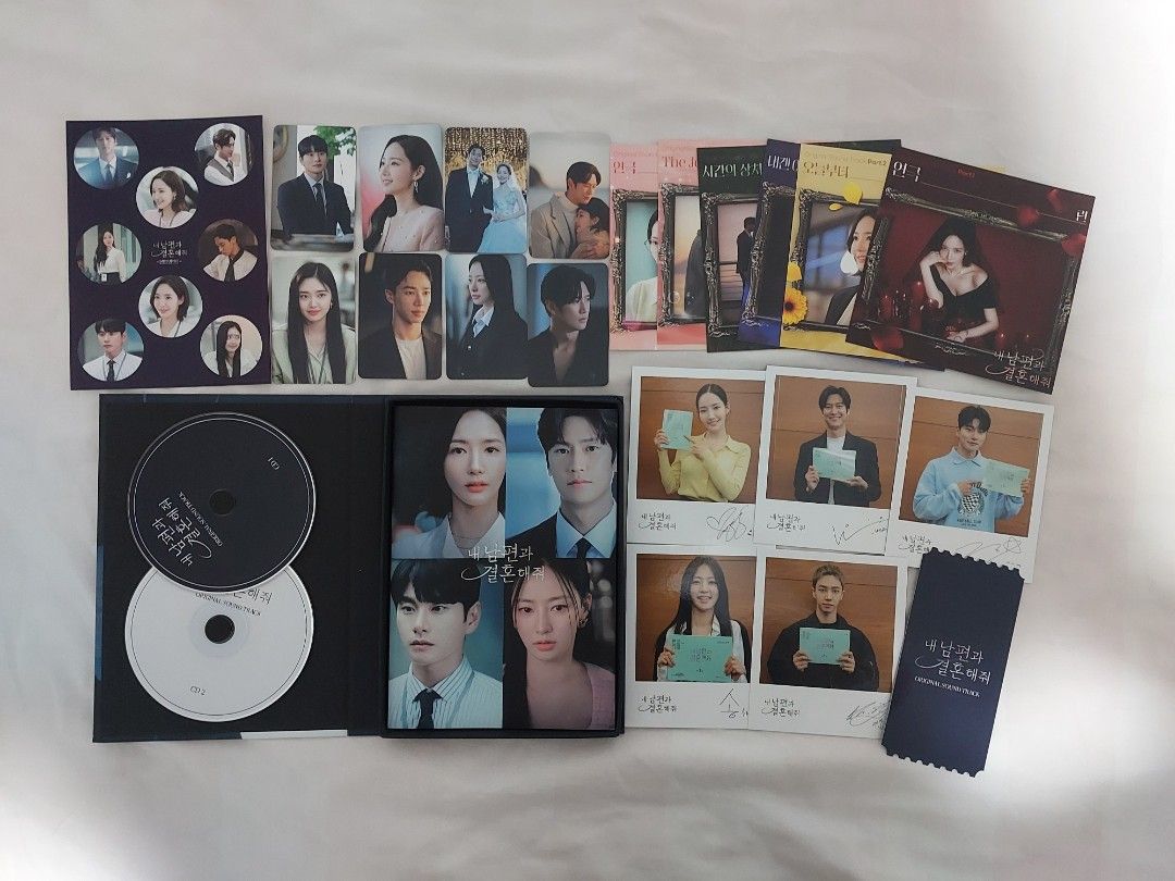 Marry My Husband OST CD Set with Photocards & More (Category: CDs & DVDs) located in Makati City. Submitted by yishanjade (Listing ID 1461047929, Image 1). Description: - Original Sound Track CD set for the K-drama 'Marry My Husband' - Includes 2 CDs - Features multiple photocards with signatures - Comes with other photo inserts - All items are from the official OST release - A must-have for fans of the drama and its music.