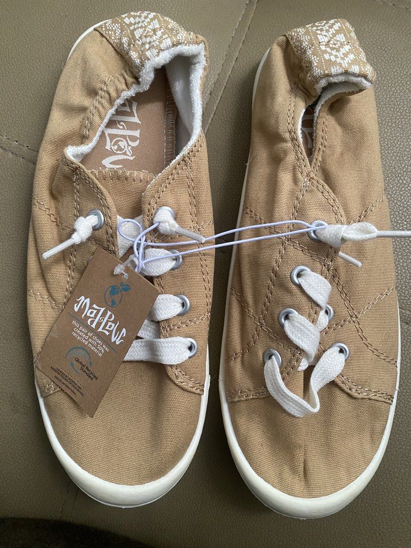 Mathew Tan Slip-On Sneakers (Category: Sneakers) located in Balanga. Submitted by thebrownbagcompany (Listing ID 1460973456, Image 1). Description: - Mathew tan slip-on sneakers - Made with 50% recycled material - Elasticated collar for easy on and off - White laces and soles - Ideal for casual outings.