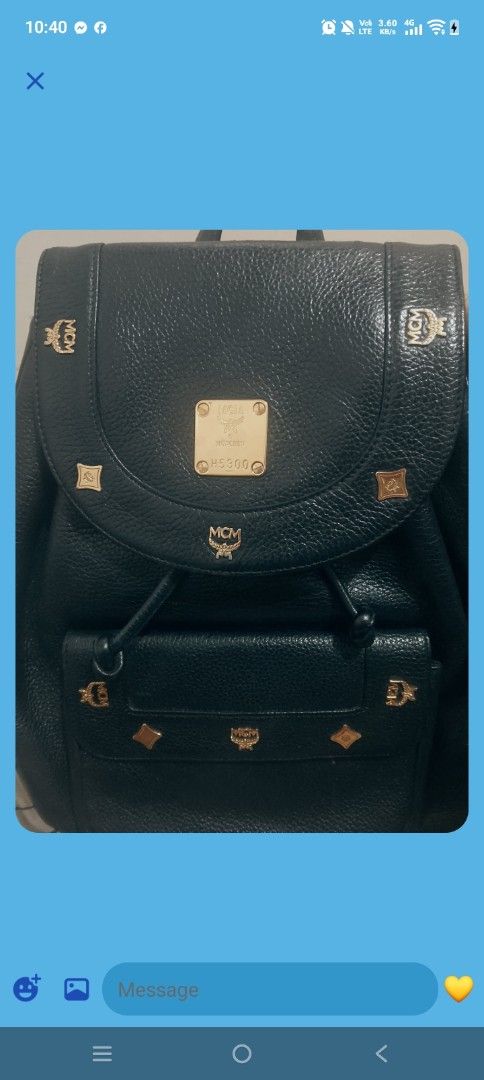 MCM Black Leather Backpack with Gold Studs (Category: Backpacks) located in Quezon City. Submitted by goshen24 (Listing ID 1460936349, Image 1). Description: - Authentic black leather MCM backpack - Iconic MCM logo and elegant gold stud details - Secure drawstring closure with a stylish flap top - Convenient front pocket with snap closure - Adjustable shoulder straps for a comfortable fit - Ideal for everyday adventures or your next getaway origi