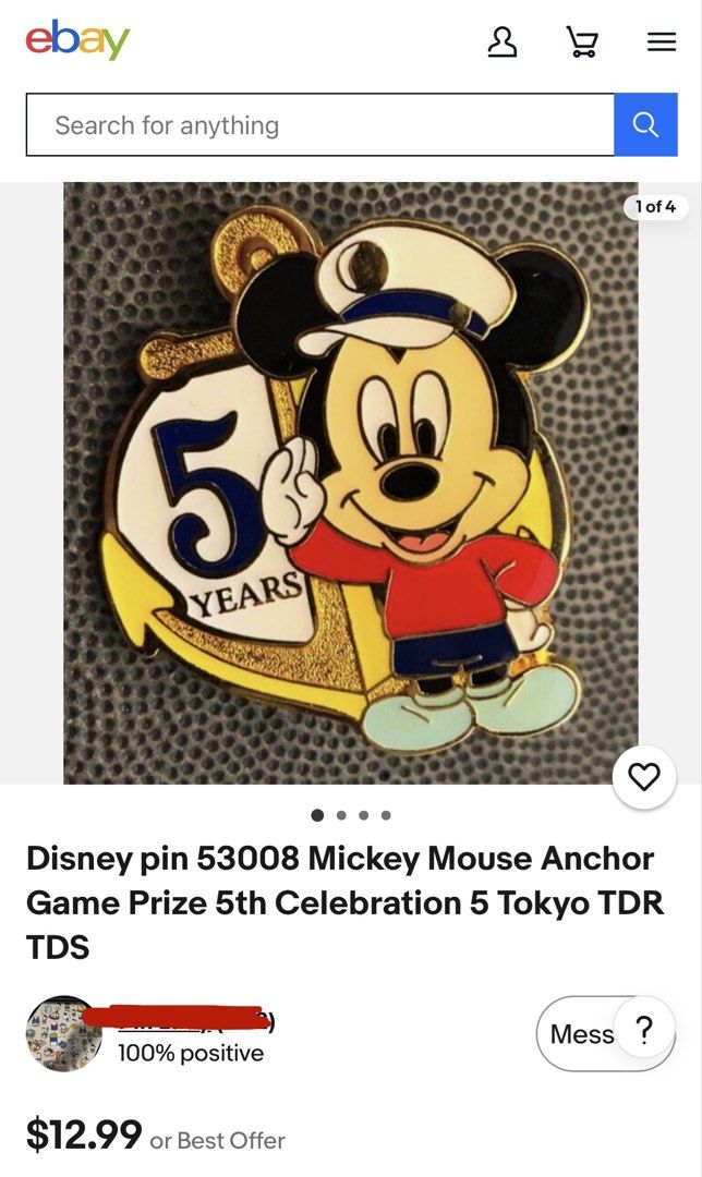 mickey mouse 5th anniversary disney pin (Category: Character Goods) located in Iba. Submitted by drewychewy (Listing ID 1461109499, Image 3). Description: rfs: decluttering mop: gcash | mod: j&t.