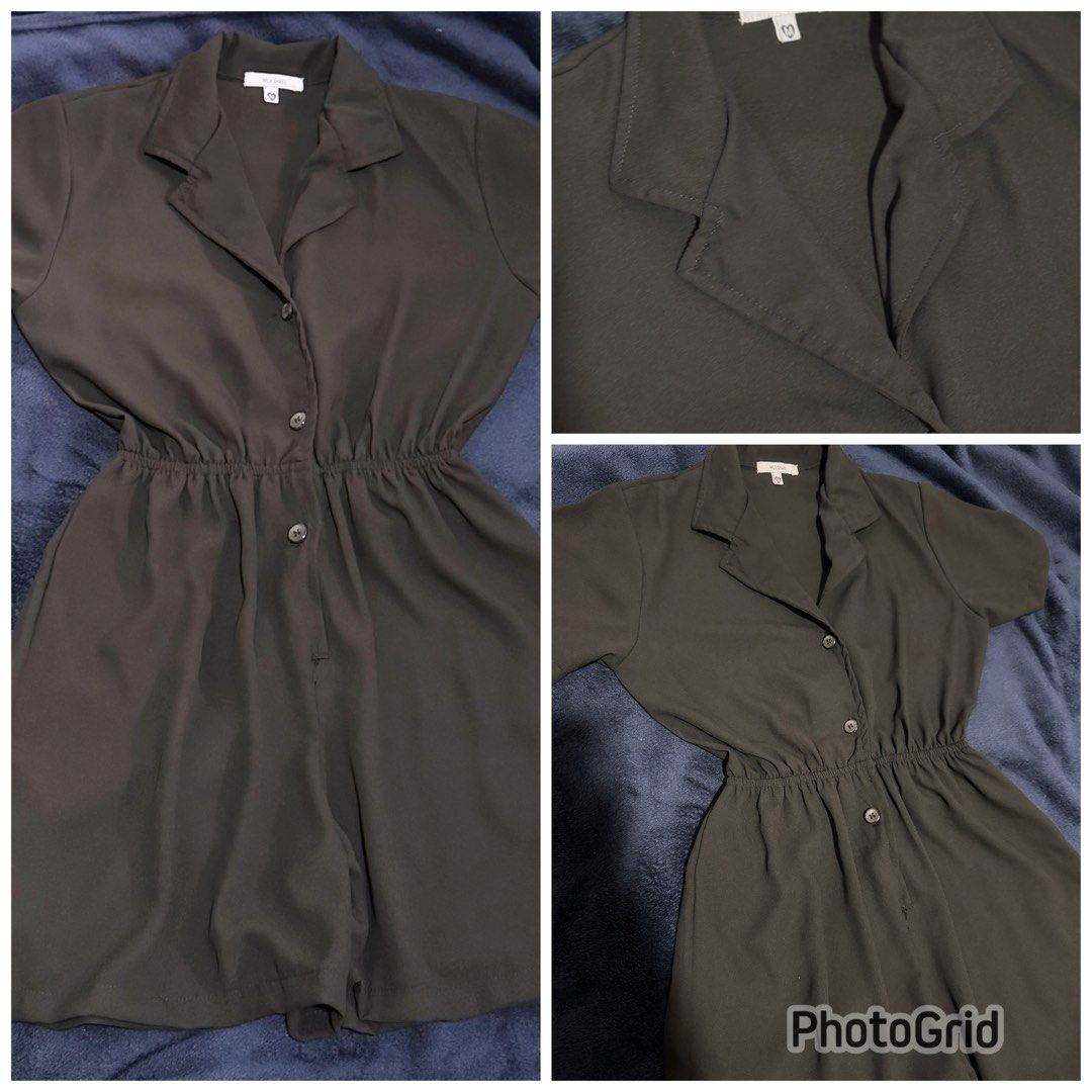 Milkshake Black Button-Up Collared Short Sleeve Romper (Category: Rompers) located in Batangas. Submitted by cathevans (Listing ID 1460979826, Image 1). Description: - Stylish black romper - Collared neckline and short sleeves - Comfortable elasticated waist - Functional button-up front - Versatile for casual outings - Easy to pair with sneakers or sandals.