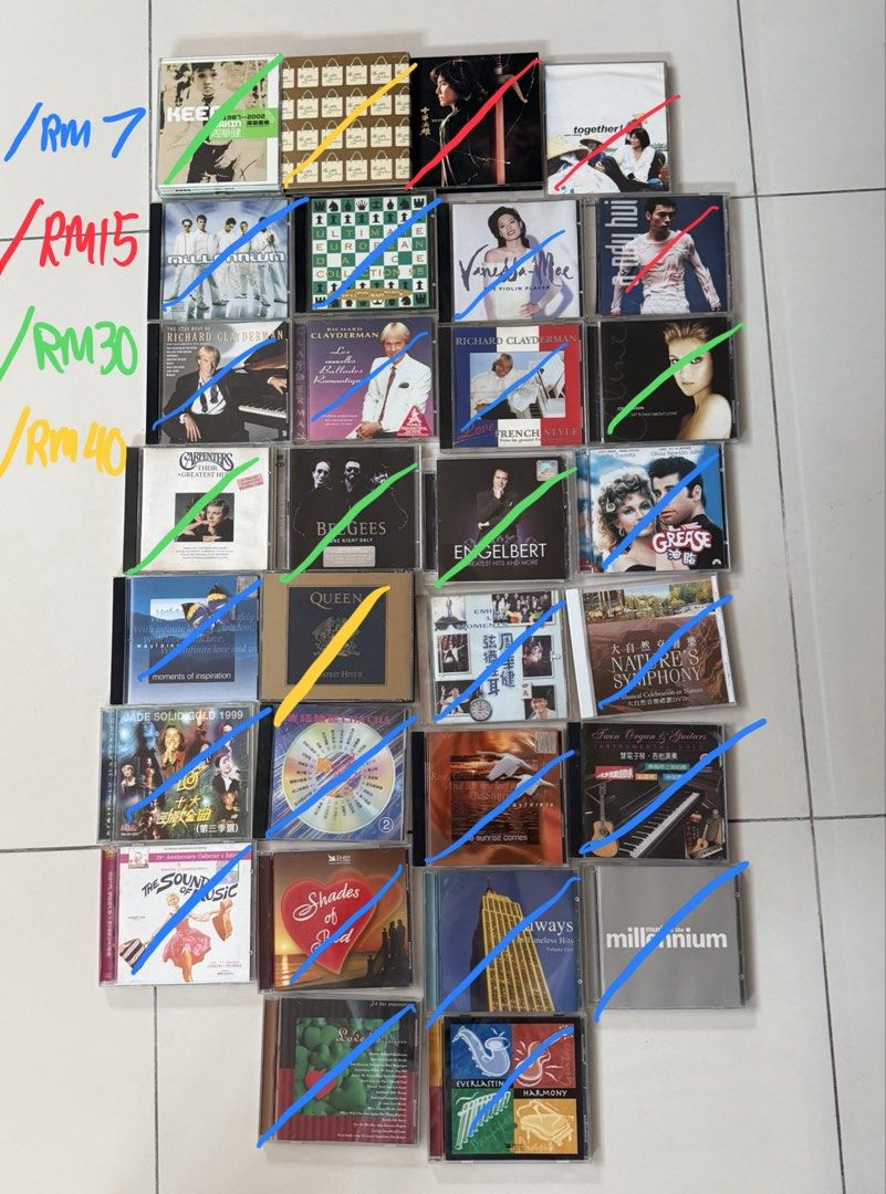 mixed cd bundle (Category: CDs & DVDs) located in Ipoh. Submitted by francescalqr95 (Listing ID 1460957134, Image 2). Description: -PLEASE REFER TO THE SECOND IMAGE FOR PRICING -idh cd player so i cant test these unfortunately 😭😭😭 -doesnt work = refund (send me evidence ofc) -no fussy buyer, no rush postage!! -pay first, then ill post out.