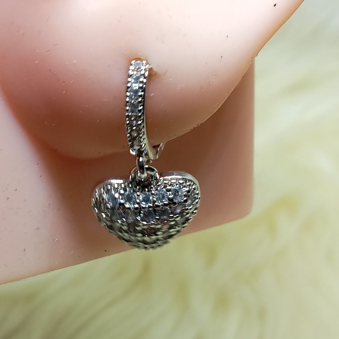 Moissanite Heart Loop Earrings ✨ 18K white goldplated (Category: Earrings) located in Ozamiz City. Submitted by leovelle. (Listing ID 1461043496, Image 3). Description: Moissanite Heart Loop Earrings ✨ 18K white goldplated.