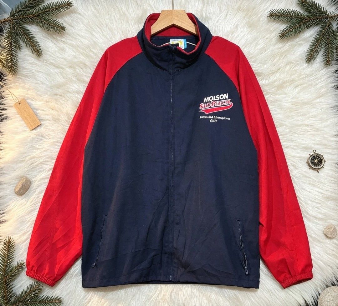 Molson Slo-Pitch Jacket "Provincial Champions 2017" (Category: Coats, Jackets and Outerwear) located in Manila. Submitted by momofunodos (Listing ID 1460966332, Image 1). Description: - Navy and red Molson Slo-Pitch jacket - Commemorates "Provincial Champions 2017" - Features a full zip front - Includes convenient pockets - Ideal for casual wear or showing team pride.