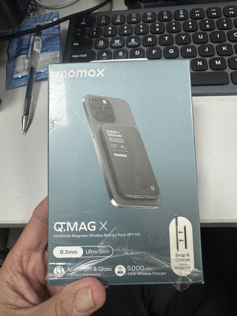 Momax 5000mAh (Category: Batteries & Power Banks) located in San Juan City. Submitted by poldzhon (Listing ID 1460898063, Image 3). Description: MOMAX 5000mAh MagSafe Magnetic Power Bank Compact and convenient magnetic wireless power bank—perfect for iPhone users who need extra battery while on the go. 🔋 Capacity: 5,000mAh 🧲 Magnetic / MagSafe Compatible ⚡ Wireless charging 🔌 USB-C charging 📱 Slim, lightweight & portable ✈️ Travel-friendly si