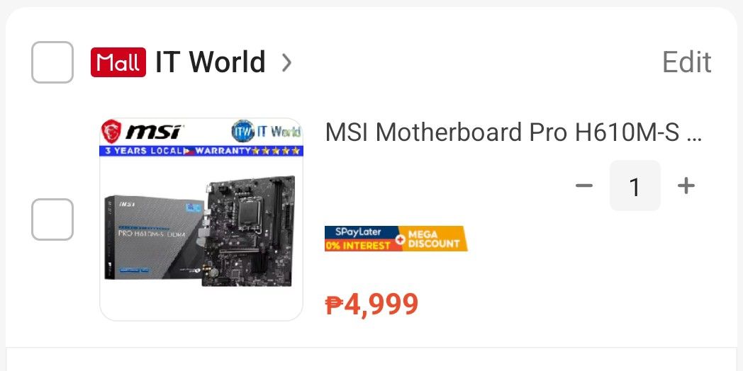 MSI PRO H610M-S DDR4 (Category: Desktops) located in Naga. Submitted by alabyuuuu (Listing ID 1460610672, Image 2). Description: 🔥 MSI PRO H610M-S DDR4 MOTHERBOARD 🔥 💰 PRICE: ₱3,000 ONLY! 📌 Details: • Brand: MSI • Model: PRO H610M-S DDR4 • Intel H610 Chipset • Socket: LGA 1700 • Compatible with Intel 12th/13th/14th Gen processors* • DDR4 Memory Support • Micro-ATX Form Factor • Great for budget gaming, office & productivity builds ✅ Tested & 
