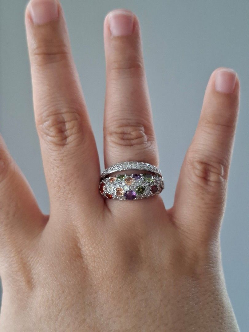 Multicolor Zirconia Stones Solver Ring Size 8 (Category: Rings) located in Dasmarinas. Submitted by danabrie22 (Listing ID 1460992840, Image 2). Description: size 8 very well-made, excellent crafstmanship 10/10 condition brand new stainless steel & cubic zirconia stones.