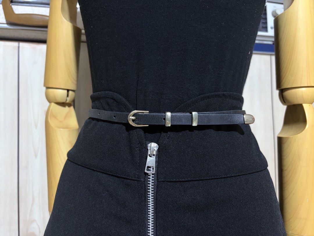 8. Murua Black Slim Leather Belt (Category: Belts) located in Quezon City. Submitted by wagwagan_ukay_blues (Listing ID 1461040320, Image 1). Description: from Japan in good condition Please expect signs of usage hole size - 25”x33” width -.4” overall -37”.