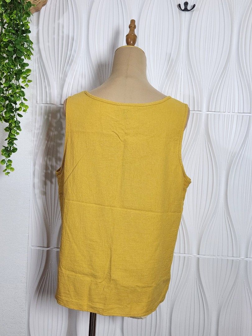 Mustard Sleeveless Blouse XL (Category: Blouses) located in Marikina City. Submitted by KanamiFinds (Listing ID 1461077380, Image 3). Description: Bust: 44 inches Length: 23 to 24 inches from shoulders.
