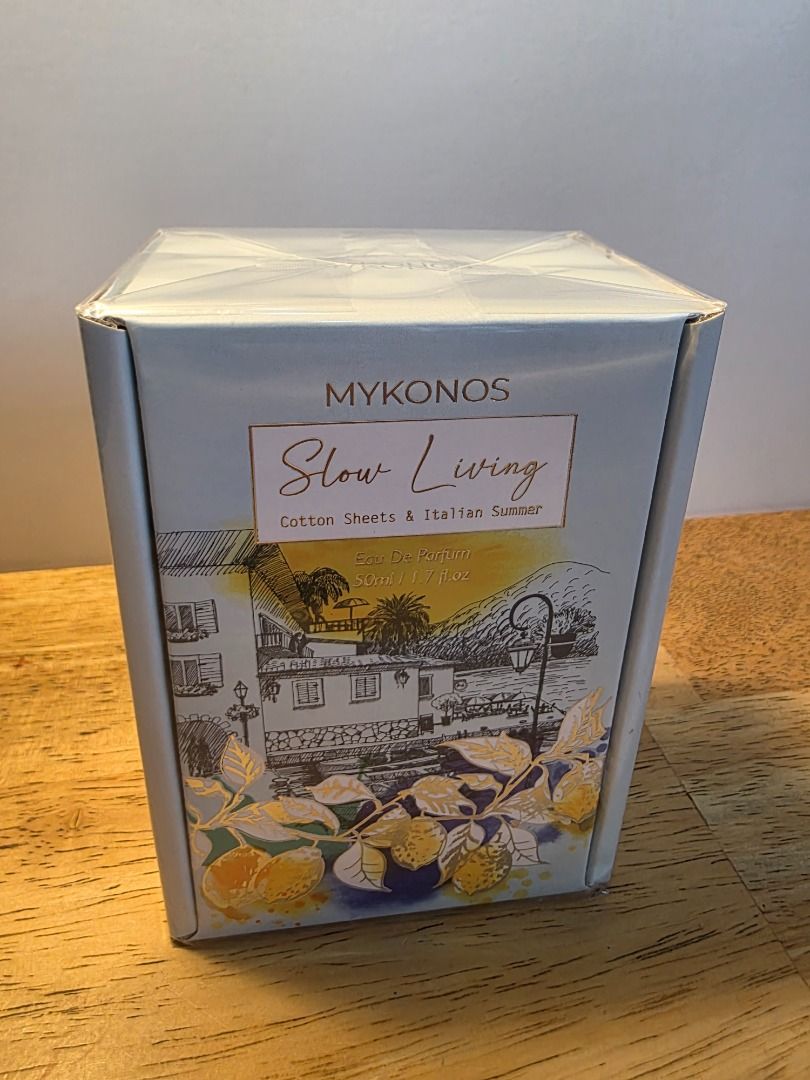 Mykonos Slow Living Eau De Parfum (Category: Fragrance & Deodorants) located in Makati City. Submitted by declutternow_85 (Listing ID 1460986971, Image 1). Description: - On hand - Brand new. Sealed - Size: 50ml / 1.7 fl.oz .