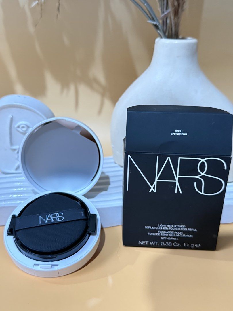 Nars Light Reflectinv Cushion Foundation (NEW RELEASE) (Category: Makeup) located in Taytay. Submitted by betterthanbare (Listing ID 1460957668, Image 1). Description: Mine + shade 🤎Mont Blanc-2 slot 🤎Samcheong- 8 slot.