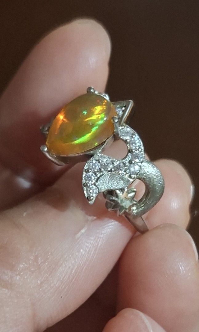 Natural Opal Ring (Category: Rings) located in Baguio. Submitted by marinel.caranto (Listing ID 1461008693, Image 3). Description: natural opal with beautiful play of color strong flash with simulated diamonds 3200.00 only silver.