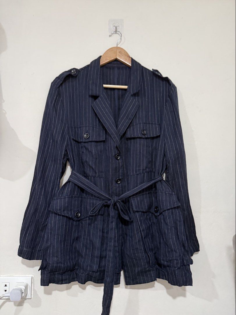 Navy Blue Coat Blazer with belt (Category: Coats, Jackets and Outerwear) located in Manila. Submitted by morningthrifters (Listing ID 1460932809, Image 2). Description: Navy Blue Coat Blazer *with belt Super ganda sa office Medium-Large size .