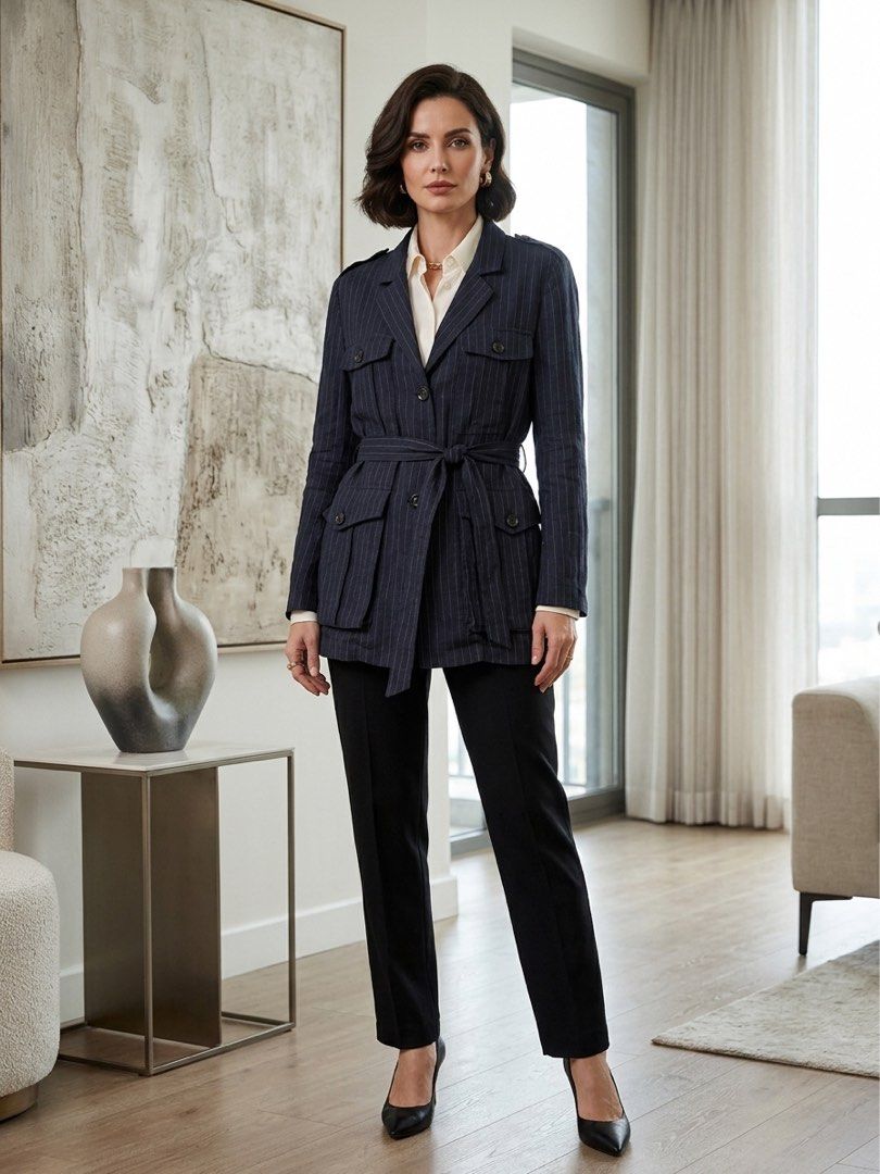Navy Blue Coat Blazer with belt (Category: Coats, Jackets and Outerwear) located in Manila. Submitted by morningthrifters (Listing ID 1460932809, Image 1). Description: Navy Blue Coat Blazer *with belt Super ganda sa office Medium-Large size .