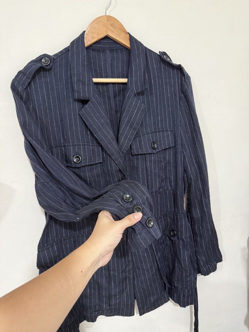 Navy Blue Coat Blazer with belt (Category: Coats, Jackets and Outerwear) located in Manila. Submitted by morningthrifters (Listing ID 1460932809, Image 3). Description: Navy Blue Coat Blazer *with belt Super ganda sa office Medium-Large size .
