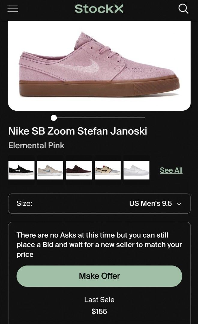 Nike SB Zoom Stefan Janoski Elemental Pink (Category: Sneakers) located in Manila. Submitted by myno23lenel (Listing ID 1461027650, Image 1). Description: For Sale Nike SB Zoom Stefan Janoski Elemental Pink Size 6.5US mens 7.5 US wms.no box Dead stock,100%Authentic ,certified by poizon For only 1.6k Location Fairview.