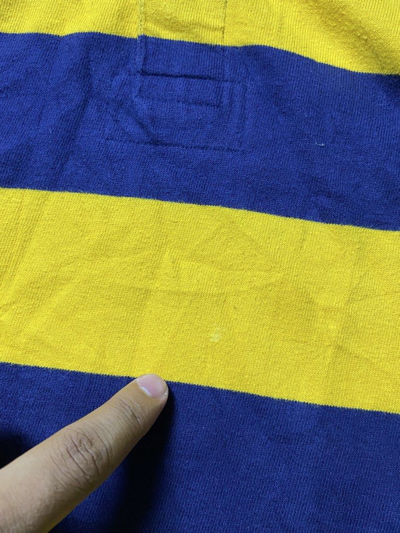 Oldnavy Stripes Polo Longsleeves (Category: Tshirts & Polo Shirts ) located in Santa Rosa. Submitted by 415_thriftss (Listing ID 1461035792, Image 3). Description: Old navy Stripes Polo Longsleeves ✅ Available - Medium On tag - Excellent condition - Solid ng colorway (Blue and yellow) 🔽DETAILS - Condition: 9/10 - Dimes: 21.5 Width x 28 Length - Color rate: 9/10 - Issue: Needwash lalo na sa color since white and minimal scratch ———————————— 🏷️ M