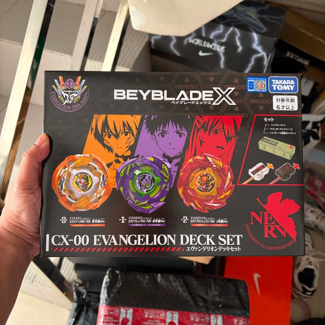 [ON HAND] BeybladeX BXG-57 EVANGELION DECK (Category: Raw Singles) located in Taguig. Submitted by kyks.ph (Listing ID 1460934823, Image 1). Description: BeybladeX BXG-57 EVANGELION DECK SET 3400 each set On hand Ready to ship Taguig.