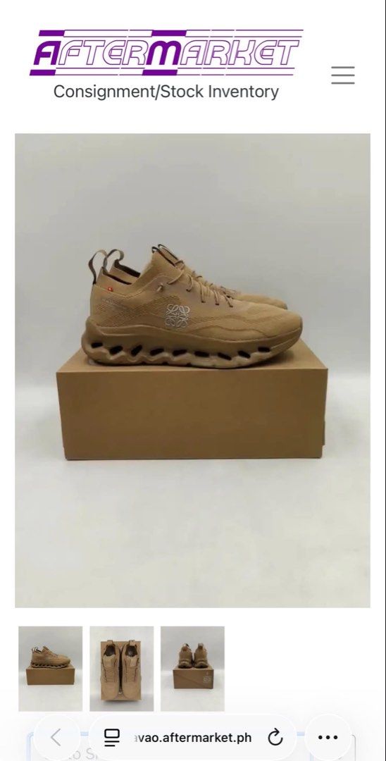 On Running Cloudtilt x Loewe Dark Sand Sneakers (Category: Sneakers) located in Davao. Submitted by hobindibej11299 (Listing ID 1460935944, Image 2). Description: - Limited Edition On Running Cloudtilt x Loewe collaboration - Color: Dark Sand - Size: 10 US - Ideal for running and casual wear - Comes with original box.