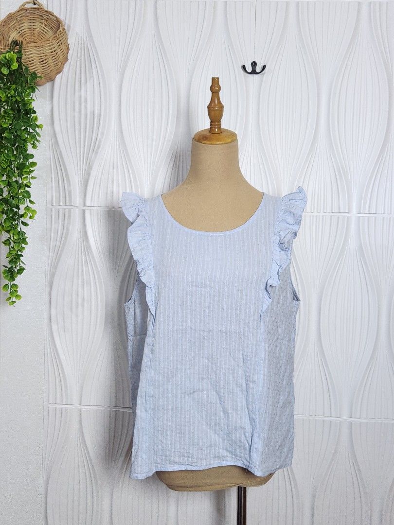 Pastel Blue Sleeveless Blouse XL (Category: Sleeveless) located in Marikina City. Submitted by KanamiFinds (Listing ID 1461074681, Image 1). Description: Bust: 42 inches Length: 21 to 22 inches from the shoulders.