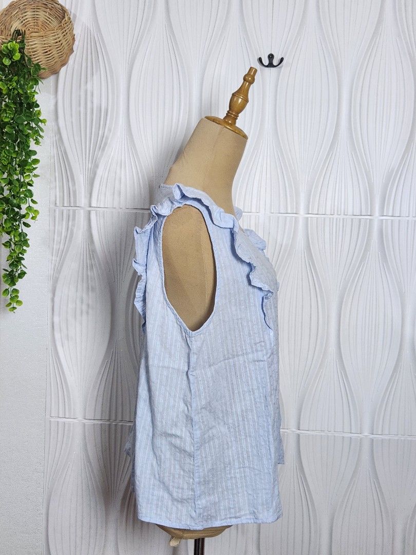 Pastel Blue Sleeveless Blouse XL (Category: Sleeveless) located in Marikina City. Submitted by KanamiFinds (Listing ID 1461074681, Image 2). Description: Bust: 42 inches Length: 21 to 22 inches from the shoulders.