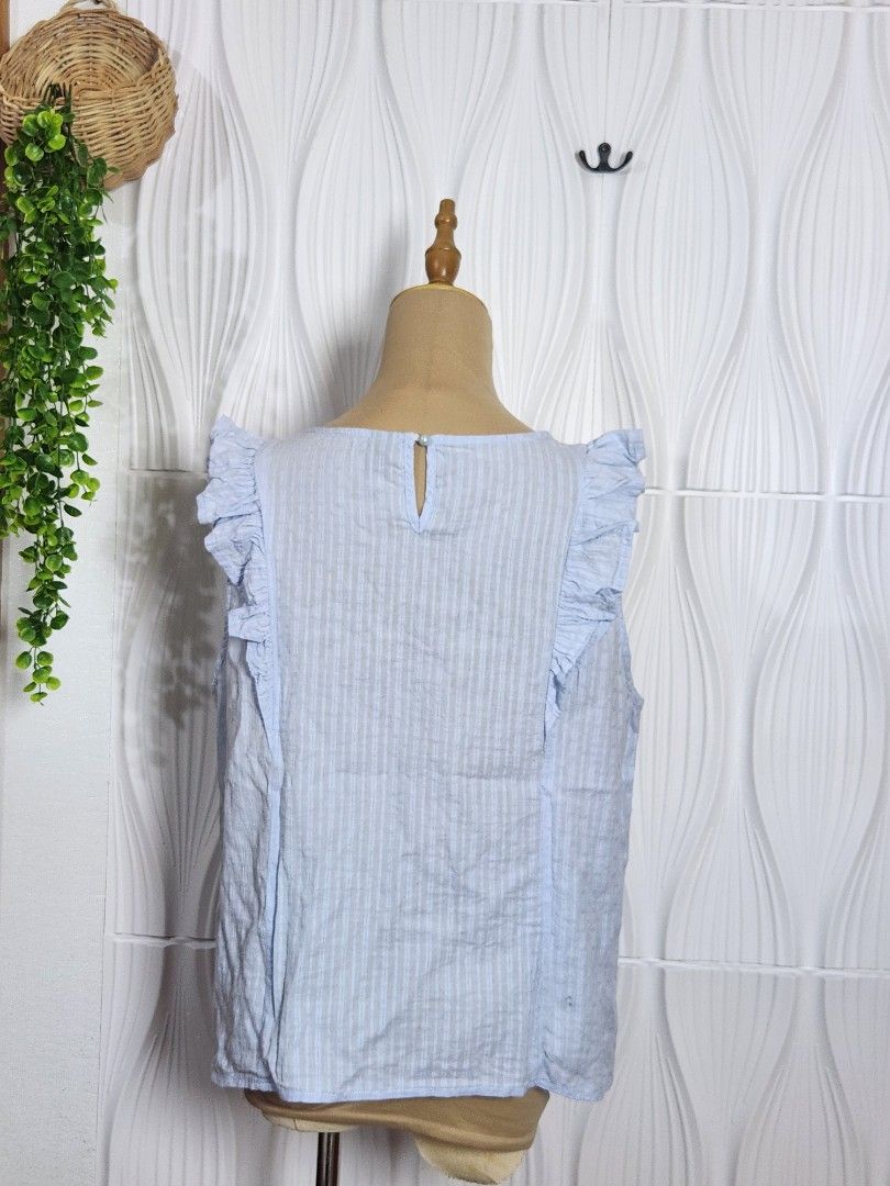 Pastel Blue Sleeveless Blouse XL (Category: Sleeveless) located in Marikina City. Submitted by KanamiFinds (Listing ID 1461074681, Image 3). Description: Bust: 42 inches Length: 21 to 22 inches from the shoulders.