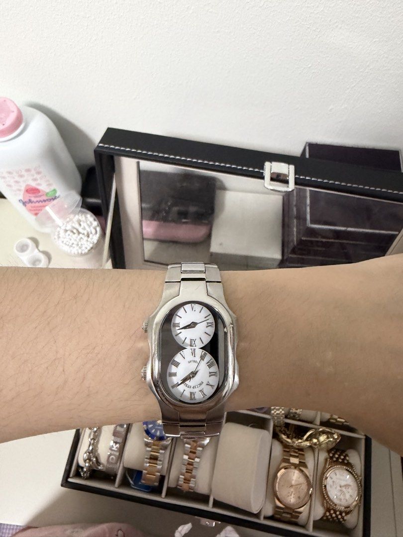 Philip Stein Dual Time Watch with Extra Straps (Category: Women's Watches) located in Taguig. Submitted by 888nini56 (Listing ID 1461104058, Image 2). Description: Includes original box, warranty, papers & extra straps Didn’t use this much but comes with hairline scratches. Can send videos if needed.