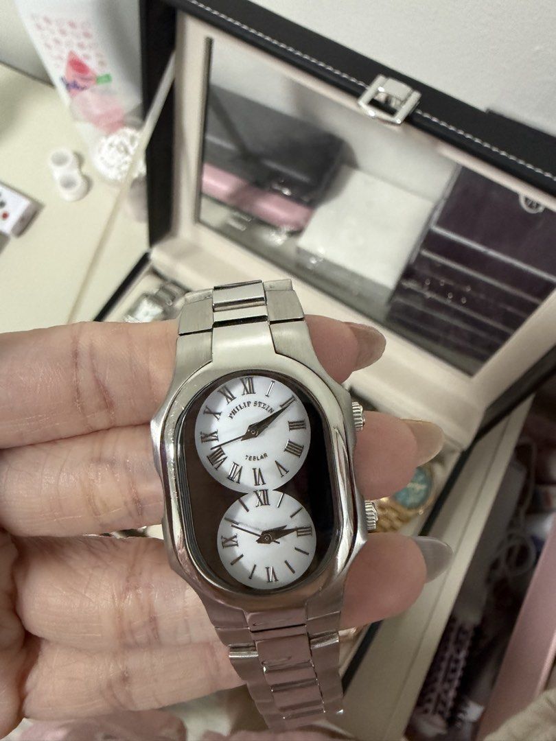 Philip Stein Dual Time Watch with Extra Straps (Category: Women's Watches) located in Taguig. Submitted by 888nini56 (Listing ID 1461104058, Image 1). Description: Includes original box, warranty, papers & extra straps Didn’t use this much but comes with hairline scratches. Can send videos if needed.