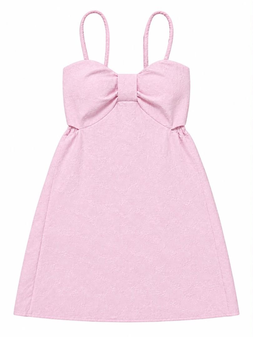 Pink Bow Spaghetti Strap Mini Dress#73 (Category: Dresses) located in Caloocan City. Submitted by outfitloop (Listing ID 1461115261, Image 2). Description: - Adorable pink mini dress - Features a large bow detail on the bust - Textured fabric all over for a unique look - Comfortable elasticated waistline - Flattering A-line skirt IMPORTANT: • 1st photo is an AI styling/model preview for reference on how the item may look when worn. • Please refer