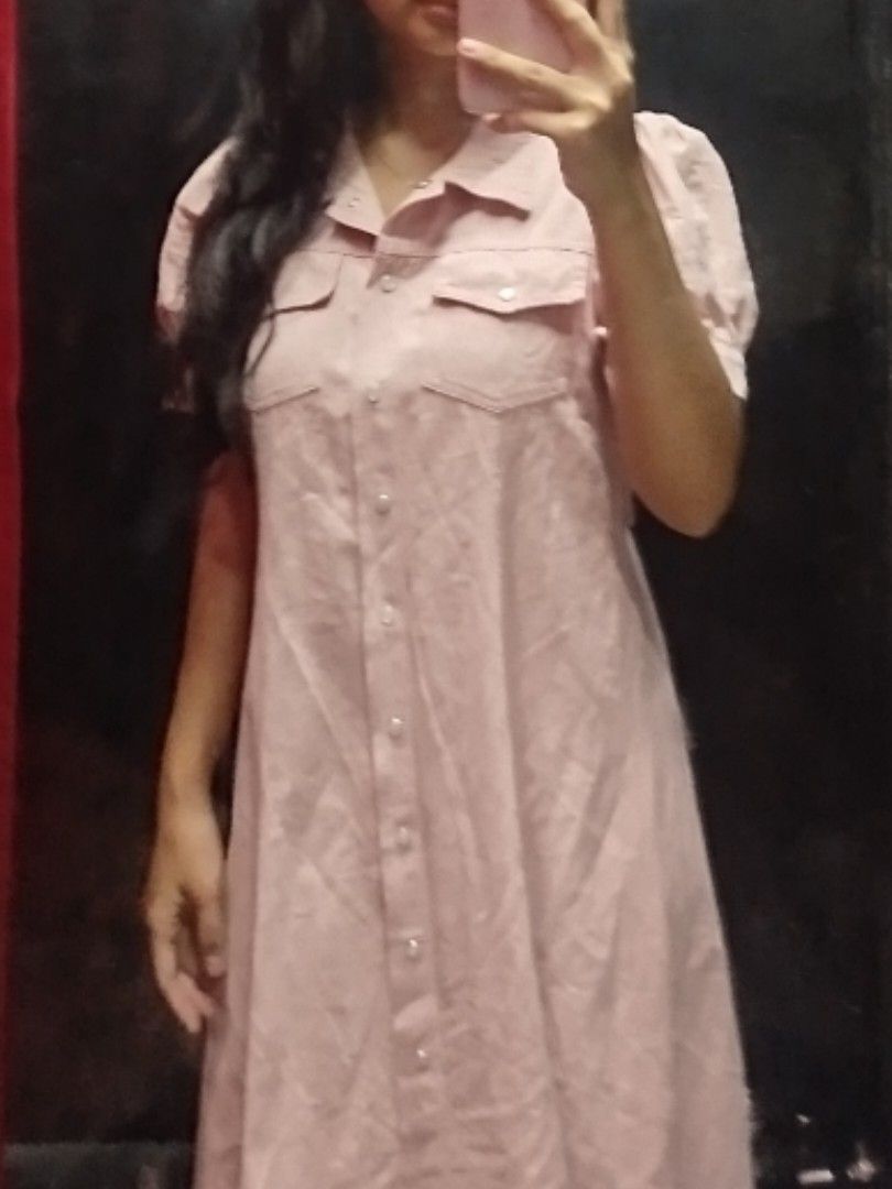 Pink Button-Down Midi Dress with Puff Sleeves (Category: Dresses) located in Quezon City. Submitted by cuteitemsonlyyy (Listing ID 1461045109, Image 2). Description: - Adorable pink midi dress - Classic button-down front with a collar - Trendy puff sleeves - Stylish midi length with a convenient slit - Versatile for casual wear or dressing up - Effortless to style and wear.