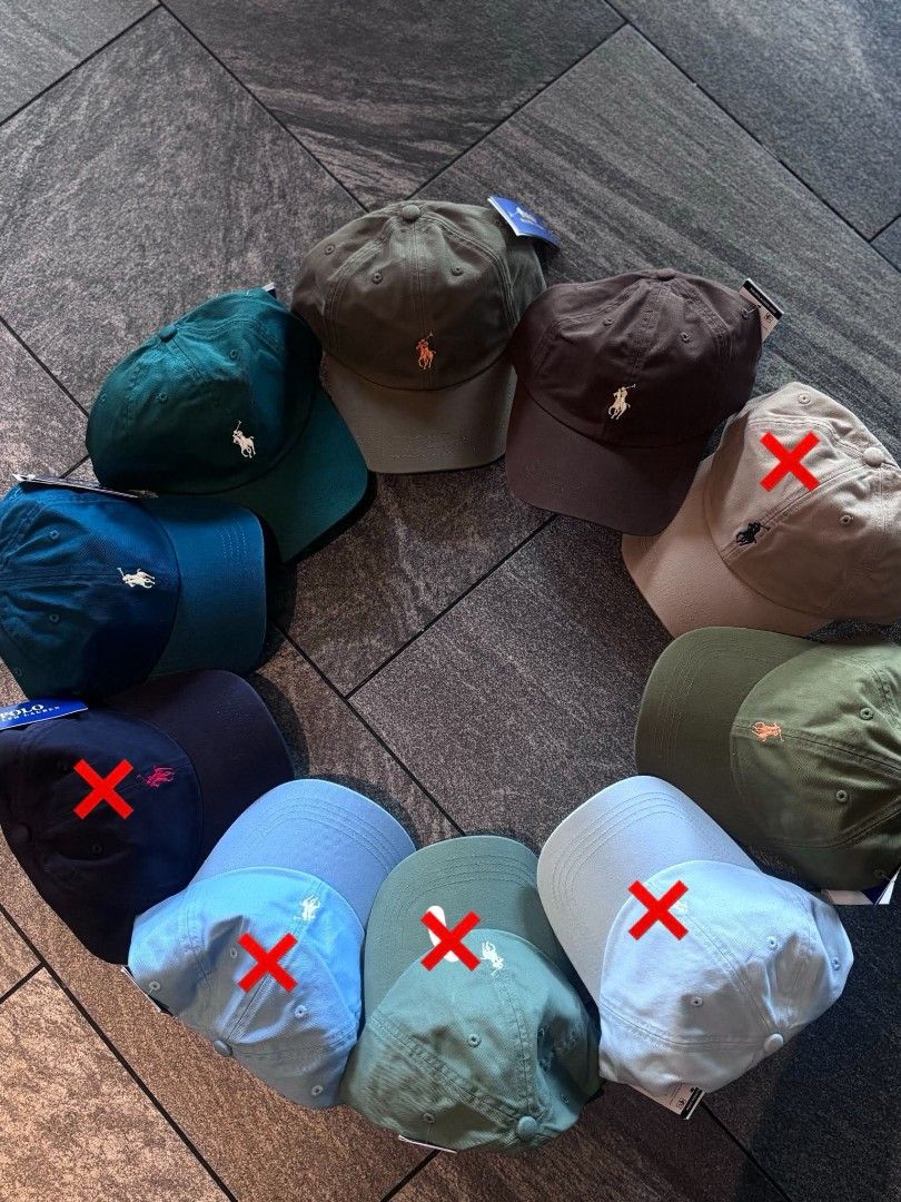 Polo Ralph Lauren Caps - Various Colors Available (Category: Caps & Hats) located in Manila. Submitted by vestige_collection (Listing ID 1461113746, Image 1). Description: - Authentic Polo Ralph Lauren caps - Features the iconic signature pony logo - Available colors: green, brown, tan, navy, various shades of blue, and teal - Original tags attached - With Qr code - Ideal for casual wear or adding a sporty touch to your outfit.