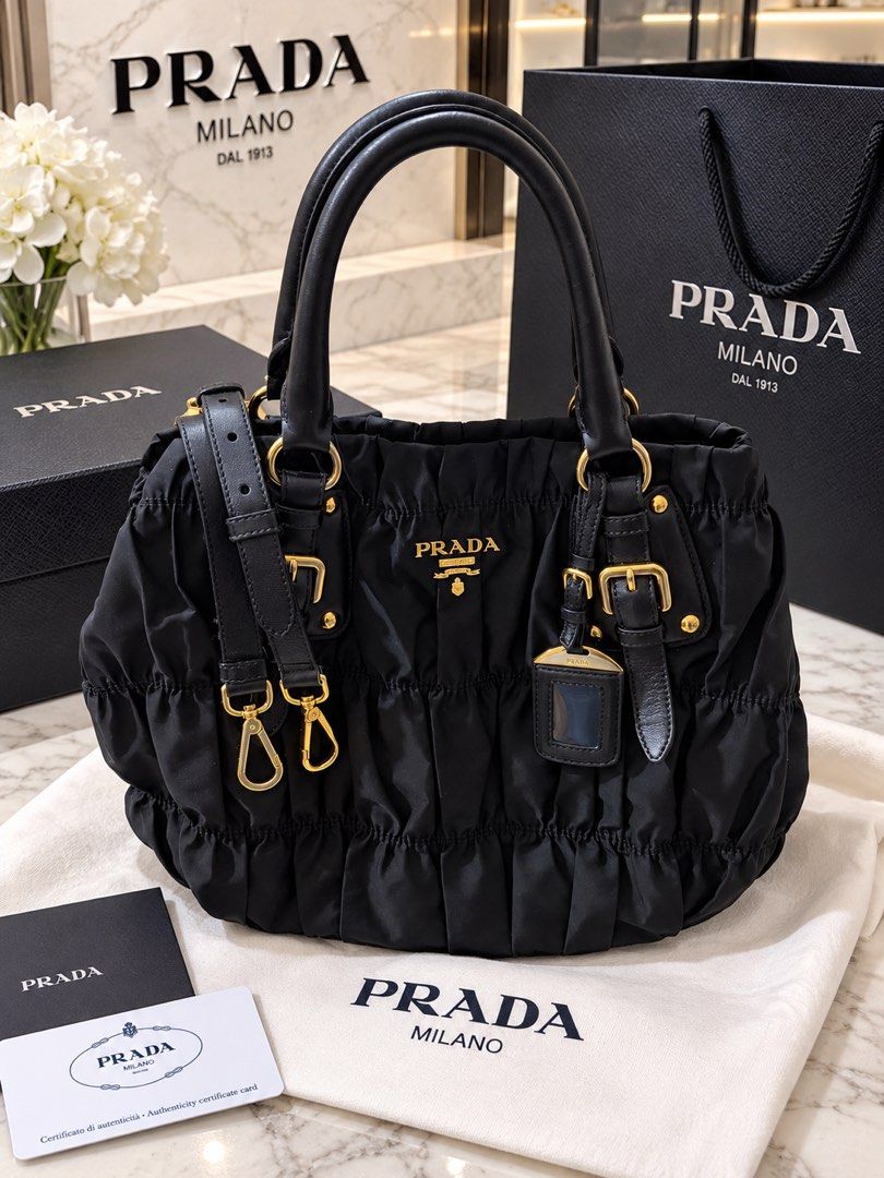 Prada Bag- Gaufre (black) (Category: Cross-body Bags) located in Makati City. Submitted by lambogirl (Listing ID 1460983459, Image 1). Description: ✔️100% authentic- verified acct ✔️comes with strap, authenticity card, entrupy and dust bag ✔️Free shipping or pick up (Makati).