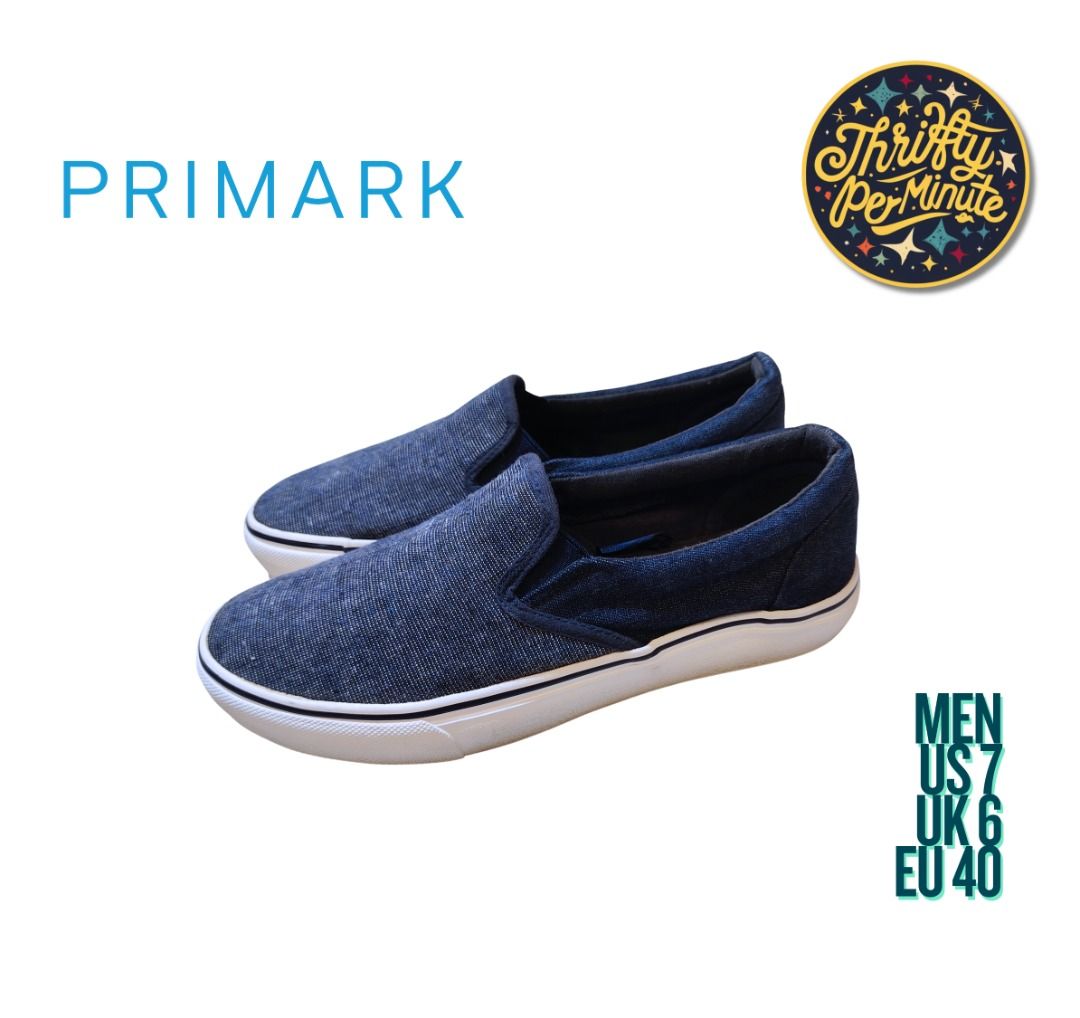 Primark denim style slip on sneakers (Category: Sneakers) located in Bacolor. Submitted by thriftyperminute (Listing ID 1461068847, Image 1). Description: -Needs further cleaning -These are pre-loved or thrifted item so please manage your expectations. -Color may slightly differ due to lighting or with the settings of the device used to view the photos -"Mine" now, pay now policy -Payment through gcash -Sure buyers only, please -No cancellation o