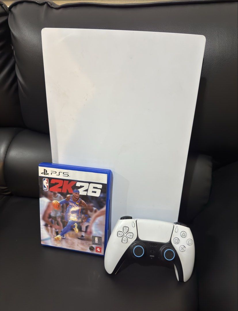 PS5 Phat 825 gb with 1 controller and NBA 2k26 (Category: PlayStation) located in Pasig City. Submitted by robbiseraphin (Listing ID 1460967446, Image 1). Description: 🎮 Selling: PS5 Phat 825gb Disc version + 1 controller and NBA 2k26 ✅ Inclusives: - PS5 Phat 825gb (never been opened or repaired) - latest firmware - 1 dualsense controller (no rubber sa analog. May linagay ako na cover. Works with no issues) - NBA 2k26 CD - complete wires (HDMI a