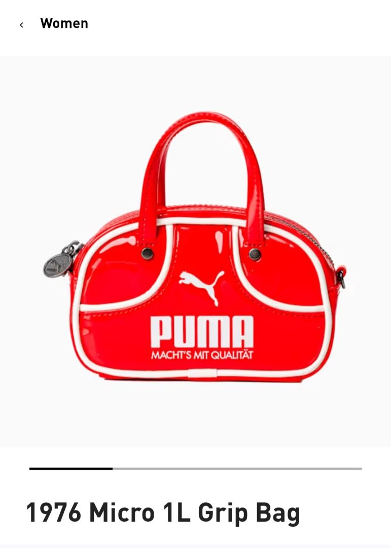 Puma 1976 Micro 1L Grip Bag Red (Category: Cross-body Bags) located in Manila. Submitted by katkween23 (Listing ID 1460960253, Image 1). Description: Super cute mini grip bag from Puma. It's the 1976 Micro 1L model. Bright red patent material with white trim. Has the Puma logo and text. Comes with a detachable shoulder strap. Great for carrying essentials..