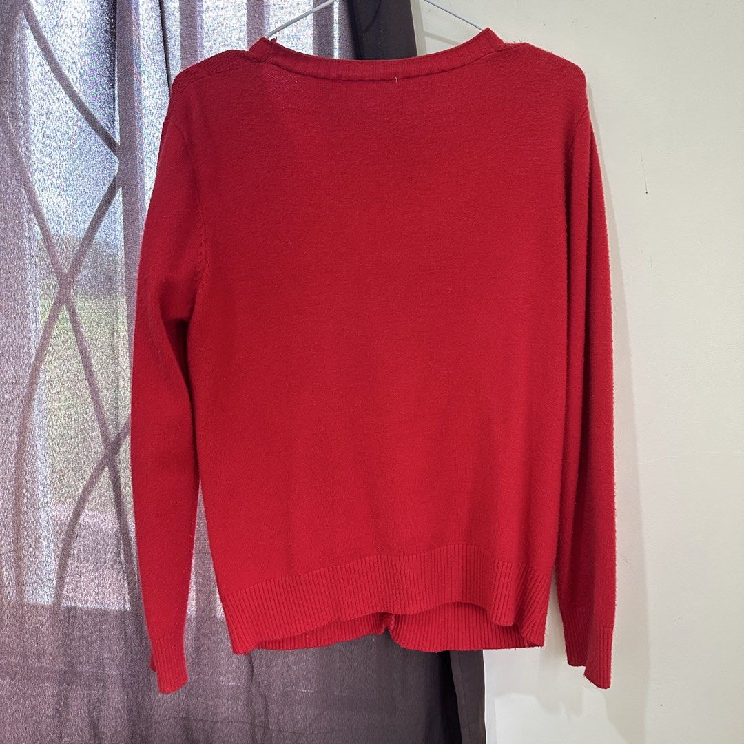 Red Cardigan (Category: Coats, Jackets and Outerwear) located in Bulacan. Submitted by enne_123 (Listing ID 1460942210, Image 3). Description: No flaws 10/10 condition Free size, can fit up to large.
