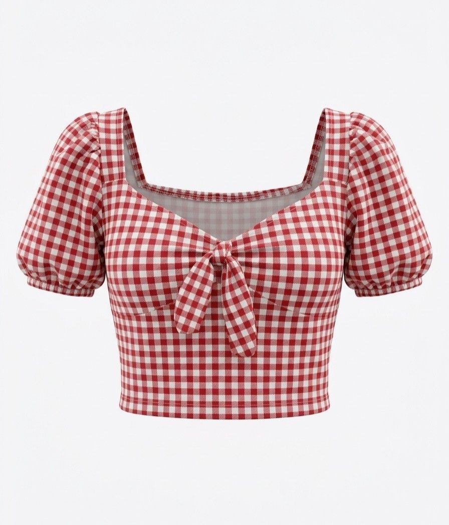 Red Gingham Tie Front Puff Sleeve Square Neck Crop Top (Category: Blouses) located in Baguio. Submitted by vyner_hues (Listing ID 1461094545, Image 1). Description: - Adorable red and white gingham pattern - Flattering square neckline - Trendy tie-front detail - Sweet puff sleeves - Ideal for summer, picnics, and casual outings - Easily pairs with jeans or shorts.