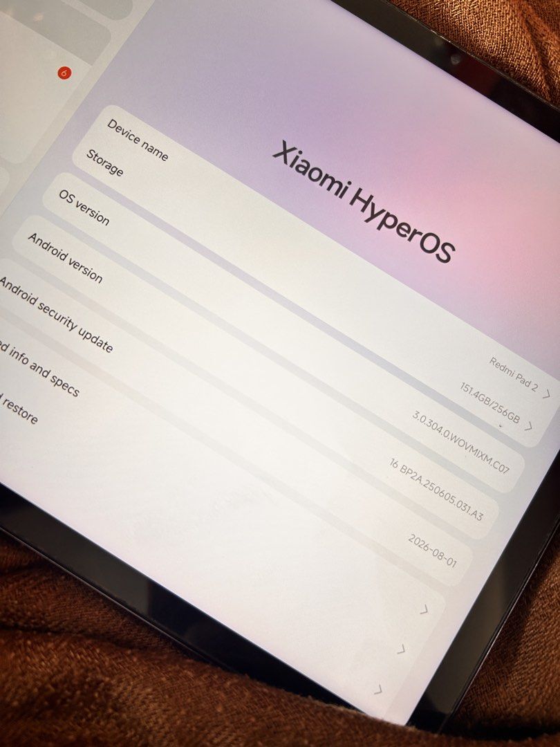 Redmi Pad 2 8GB ROM + 256GB (Category: Cases & Sleeves) located in Caloocan City. Submitted by gianginxnx (Listing ID 1461115121, Image 2). Description: Good for studying and taking notes Good for gaming Smooth & fully functional Xiaomi Hyper OS No sim slot Minimal dents from normal use No box included — unit only (free case) can nego for sure buyer.