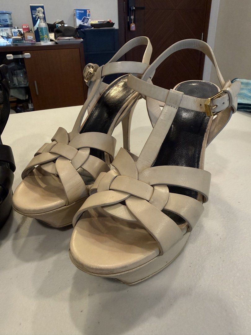 SAINT LAURENT BEIGE TRIBUTE HEELS -37 (Category: Sneakers & Footwear) located in Pasig City. Submitted by marketplacesellinginc (Listing ID 1461003883, Image 1). Description: SAINT LAURENT BLACK TRIBUTE HEELS 👠 Brand: Saint Laurent Paris 📏 Size: 37 🇮🇹 Made in Italy Purchased in Saint Laurent Shangrila Mall 🎨 Color: Beige ✨ Design: tribute heels 📐 Heel: Approx. 4 inches ⬆️ Platform: Approx. 1 inch Condition: Pre-owned * Visible wear on the s
