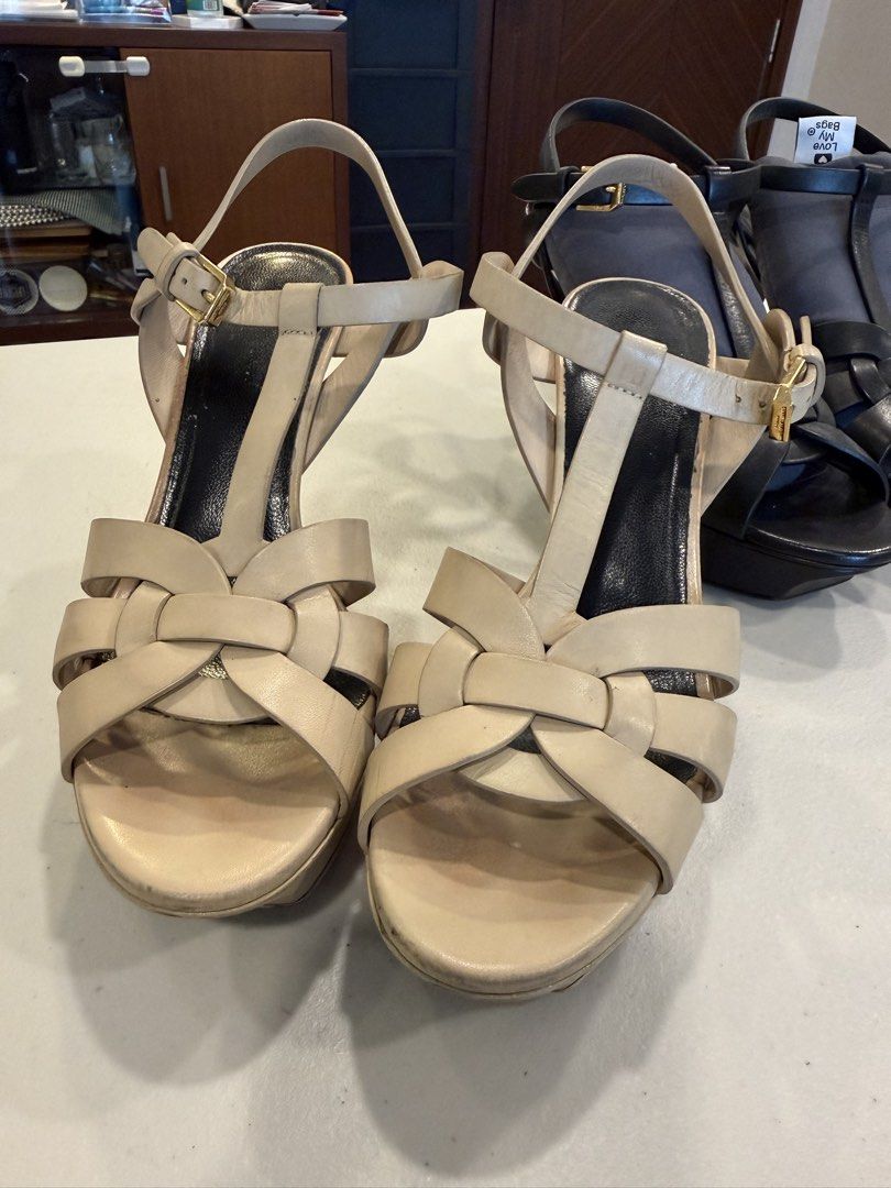 SAINT LAURENT BEIGE TRIBUTE HEELS -37 (Category: Sneakers & Footwear) located in Pasig City. Submitted by marketplacesellinginc (Listing ID 1461003883, Image 2). Description: SAINT LAURENT BLACK TRIBUTE HEELS 👠 Brand: Saint Laurent Paris 📏 Size: 37 🇮🇹 Made in Italy Purchased in Saint Laurent Shangrila Mall 🎨 Color: Beige ✨ Design: tribute heels 📐 Heel: Approx. 4 inches ⬆️ Platform: Approx. 1 inch Condition: Pre-owned * Visible wear on the s