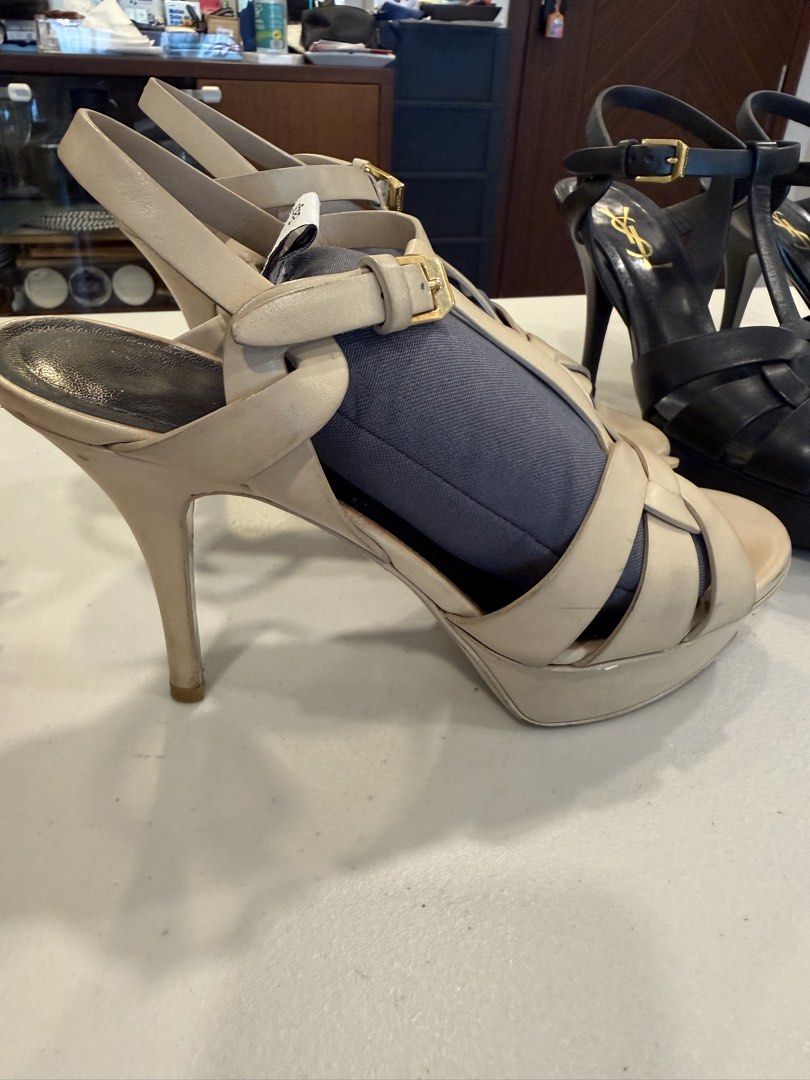 SAINT LAURENT BEIGE TRIBUTE HEELS -37 (Category: Sneakers & Footwear) located in Pasig City. Submitted by marketplacesellinginc (Listing ID 1461003883, Image 3). Description: SAINT LAURENT BLACK TRIBUTE HEELS 👠 Brand: Saint Laurent Paris 📏 Size: 37 🇮🇹 Made in Italy Purchased in Saint Laurent Shangrila Mall 🎨 Color: Beige ✨ Design: tribute heels 📐 Heel: Approx. 4 inches ⬆️ Platform: Approx. 1 inch Condition: Pre-owned * Visible wear on the s