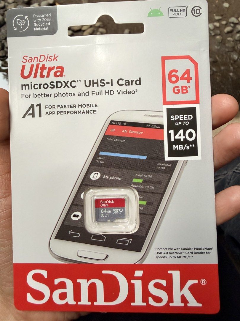 Sandisk Ultra microSD 64GB (Category: Memory & SD Cards) located in Manila. Submitted by aicalicious (Listing ID 1461032531, Image 3). Description: Fresh na fresh pa Unsealed na just to test it lang pero never namn nagamit Can do meet up or lalamove.